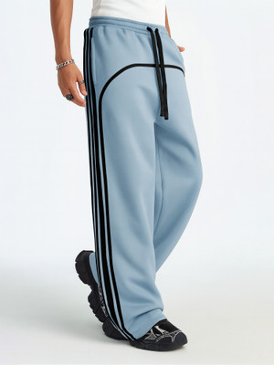 Jump Cuts Striped Men Blue Track Pants