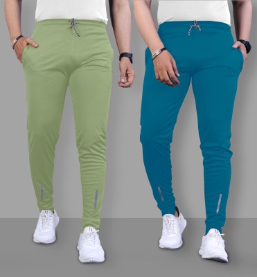 Z-DEVIL Solid Men Dark Blue, Light Green Track Pants