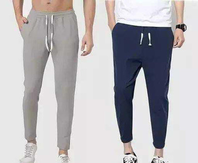 DECENCY Solid Men Grey, Dark Blue Track Pants