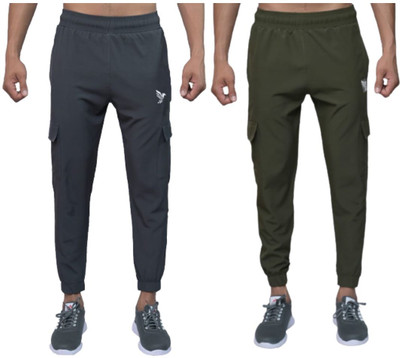 PS COLLECTION Solid Men Grey, Dark Green Track Pants