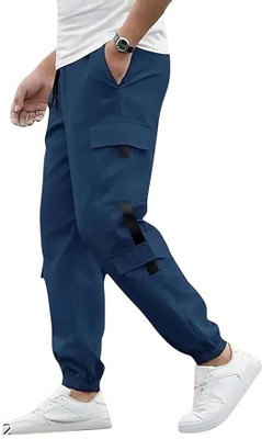 SHRIEZ Solid Men Blue Track Pants