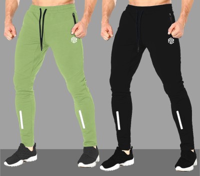 FLYZEN Printed Men Black, Light Green Track Pants