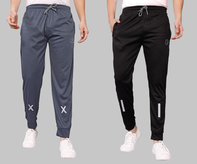 Anand Self Design Men Grey, Black Track Pants
