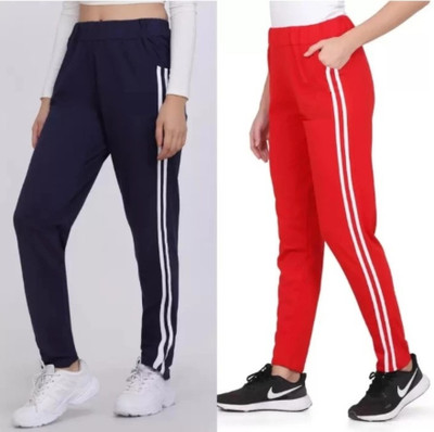 MASTREY Striped Women Red, Dark Blue Track Pants