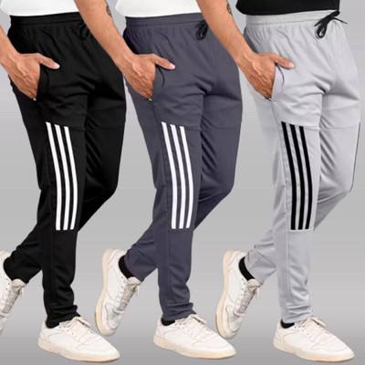 CLOWZED Solid, Striped Men Black, Grey, Light Blue Track Pants