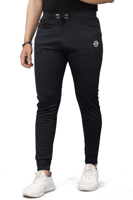 SilkGrid Solid Men Black Track Pants