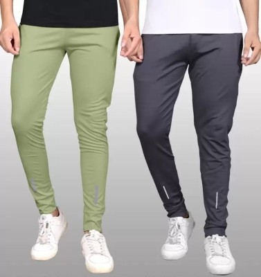 POPLENS Solid Men Light Green, Grey Track Pants