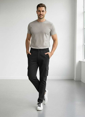 Hyraa Club Hyraa Club Cargo Night Track Pants for Men -Black Solid Men Black Track Pants