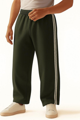 Mitita Fashion Solid, Striped Men Green Track Pants