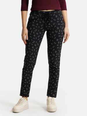 JOCKEY 1301 Super Combed Cotton Elastane Stretch Printed Women Black Track Pants