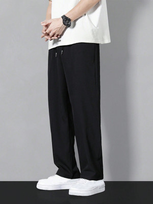 Paralians Solid Men Black Track Pants