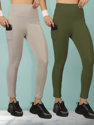 BEYOGINI Solid Women Grey, Green Tights