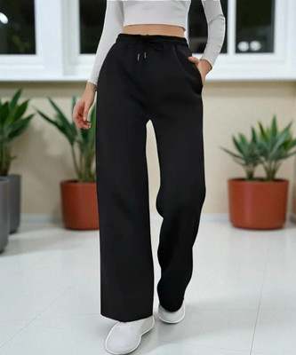 SQEW Solid Women Black Track Pants