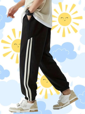 Style Sizzle Striped Men Black Track Pants