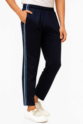 9LKHA Solid, Striped Men Dark Blue Track Pants