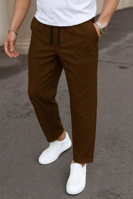 Ogha Self Design Men Brown Track Pants
