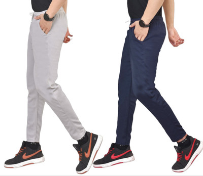 FAINTER Solid Men Grey, Blue Track Pants
