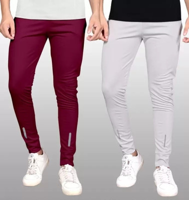 VALLY CREATION Solid Men Maroon, White Track Pants