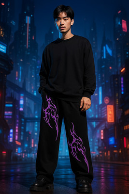 glitsy Printed Men Black Track Pants