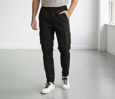Hyraa Club Hyraa Club Cargo Night Track Pants for Men -Black Solid Men Black Track Pants