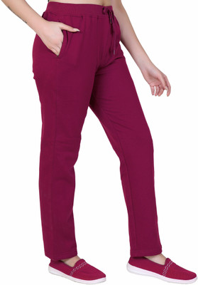 hifzaa Solid Women Maroon Track Pants