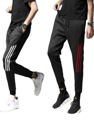 GT SPORTS Striped Men Black Track Pants
