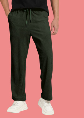 NIVEDANM Solid Men Dark Green Track Pants