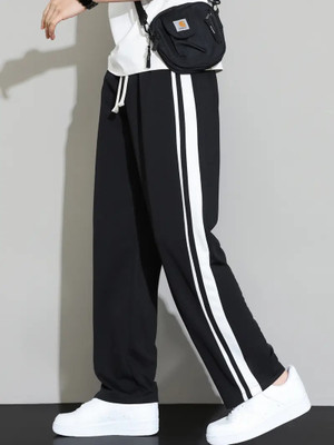 JexPuti Striped Men Black Track Pants