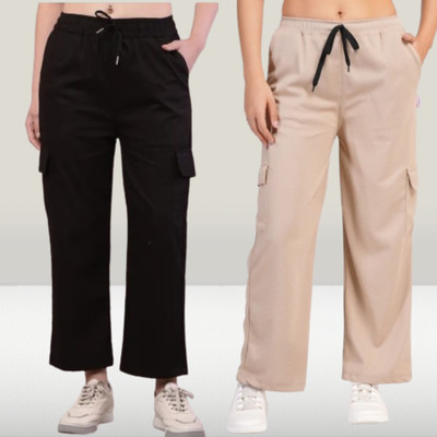 Knitgarments Regular Fit Women Black, Beige Trousers