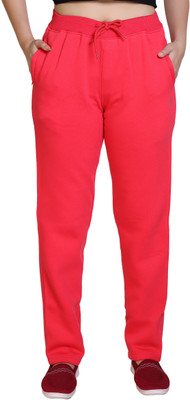 hifzaa Solid Women Red Track Pants