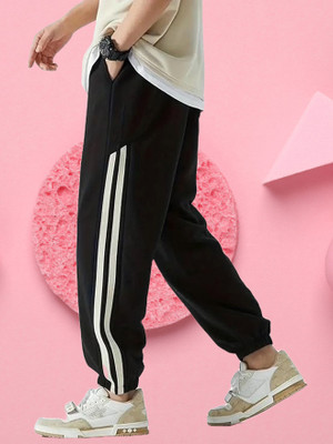 Style Sizzle Striped Men Black Track Pants