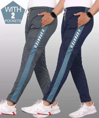 Malakar Striped Men Grey, Dark Blue Track Pants