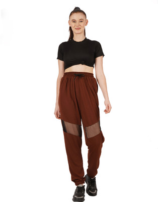 Fashionable Colorblock Women Brown Track Pants