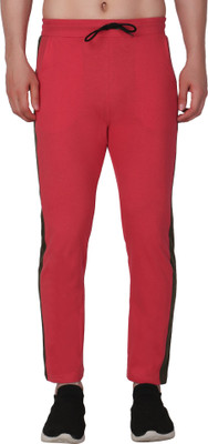 zunaira Solid, Striped Men Red Track Pants
