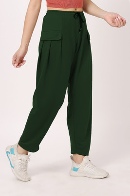 CLOTHINK India Solid Women Olive Track Pants