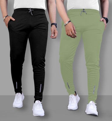 Suzaro Solid Men Black, Light Green Track Pants