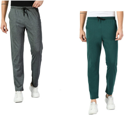 Indistar Solid Men Silver, Green Track Pants
