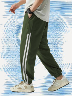 HouseOfCommon Striped Men Dark Green Track Pants