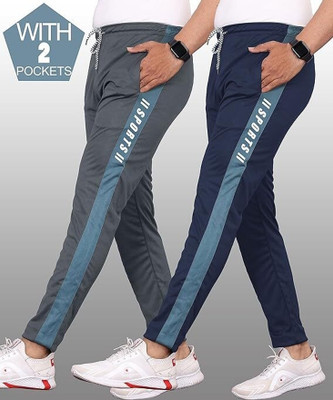 AARADH Striped Men Grey, Dark Blue, White Track Pants