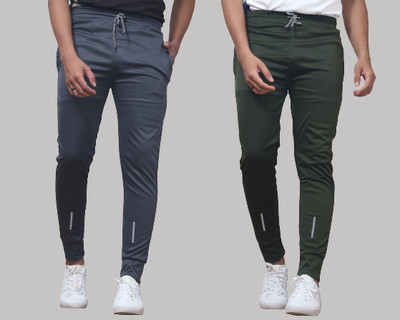 Slony Solid Men Olive, Grey Track Pants