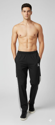 Lykos Self Design, Striped Men Black Track Pants