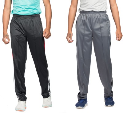 ESTRO Striped Men Grey Track Pants