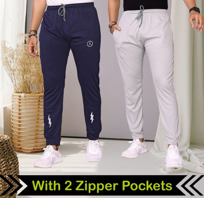 ANAND Self Design Men Dark Blue, Grey Track Pants