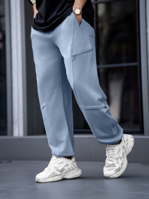 Jump Cuts Solid Men Blue Track Pants