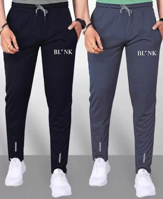 BLYNK Solid, Self Design Men Black, Grey Track Pants