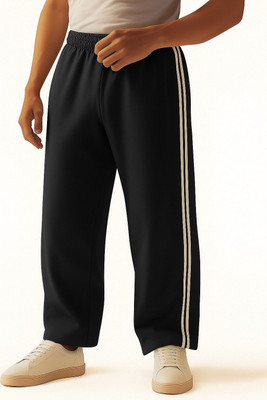 Mitita Fashion Solid, Striped Men Black Track Pants