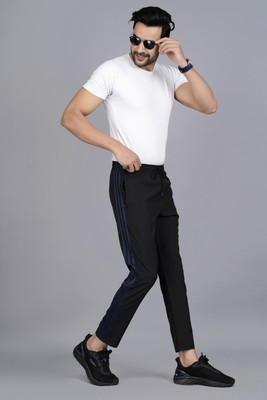 jorkk Striped Men Black Track Pants