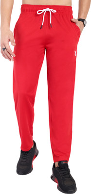 Go Devil Solid Men Red Track Pants