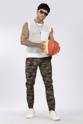 24 Street Printed Men Green Track Pants