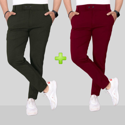 SoftStretch Solid Men Red, Black Track Pants